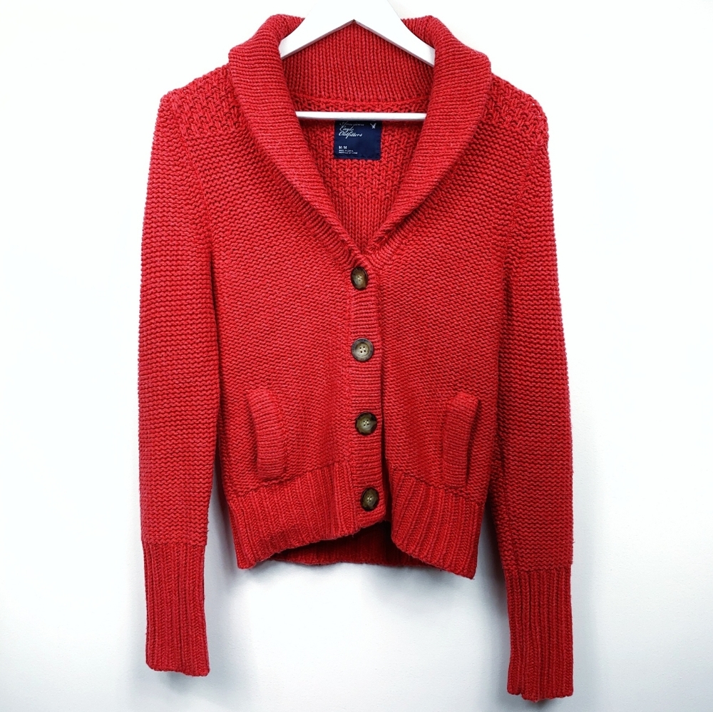 AEO chunky collared thick knit cardigan sweater M